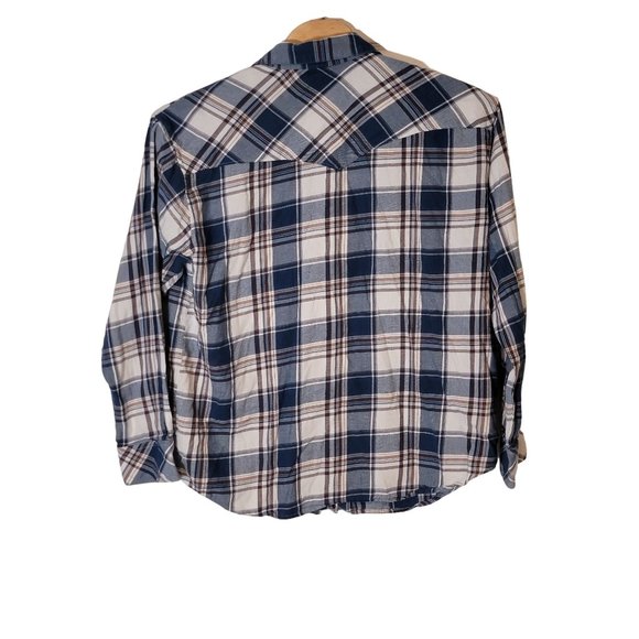 Resistol Double R Pearl Snap Flannel Shirt Size XXL Blue White Brown Plaid - Picture 2 of 5